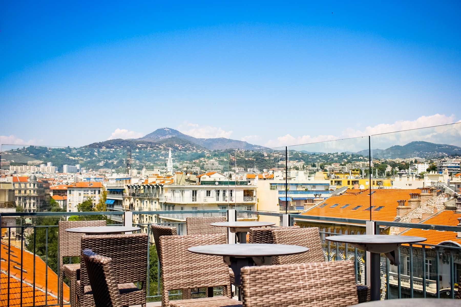 Panoramic view over Nice rooftops from the rooftop of Hôtel & Appartements Monsigny
